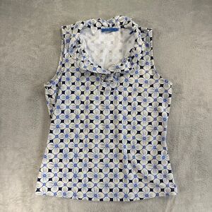 J. McLaughlin Blue Pop Tulip Durham Catalina Sleeveless Ruffle Top Size Small B